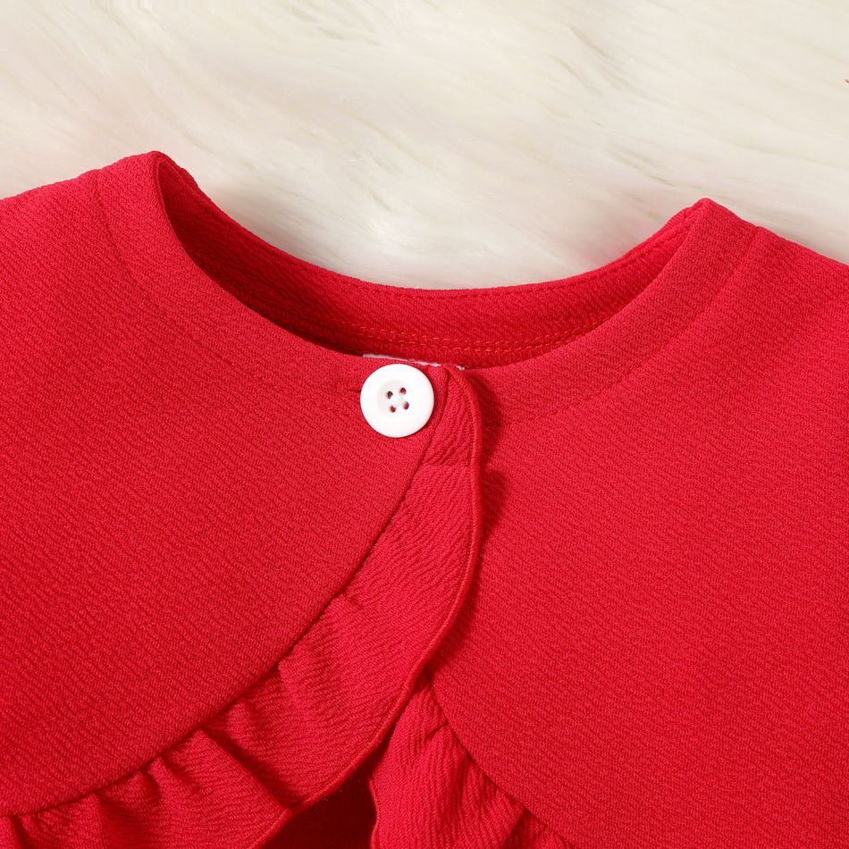 2pcs Baby Girl 95% Cotton Short-sleeve Ruffle Trim Cardigan Butterfly Print Cami Dress Set Color block big image 3