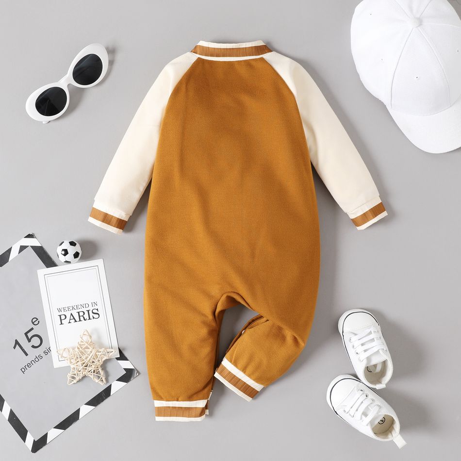 Baby Boy Colorblock Raglan-sleeve Snap Jumpsuit Brown big image 3