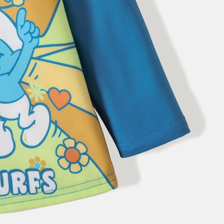 Smurfs Toddler Boy Letter Print Colorblock Long Raglan Sleeve Tee Hazeblue big image 5