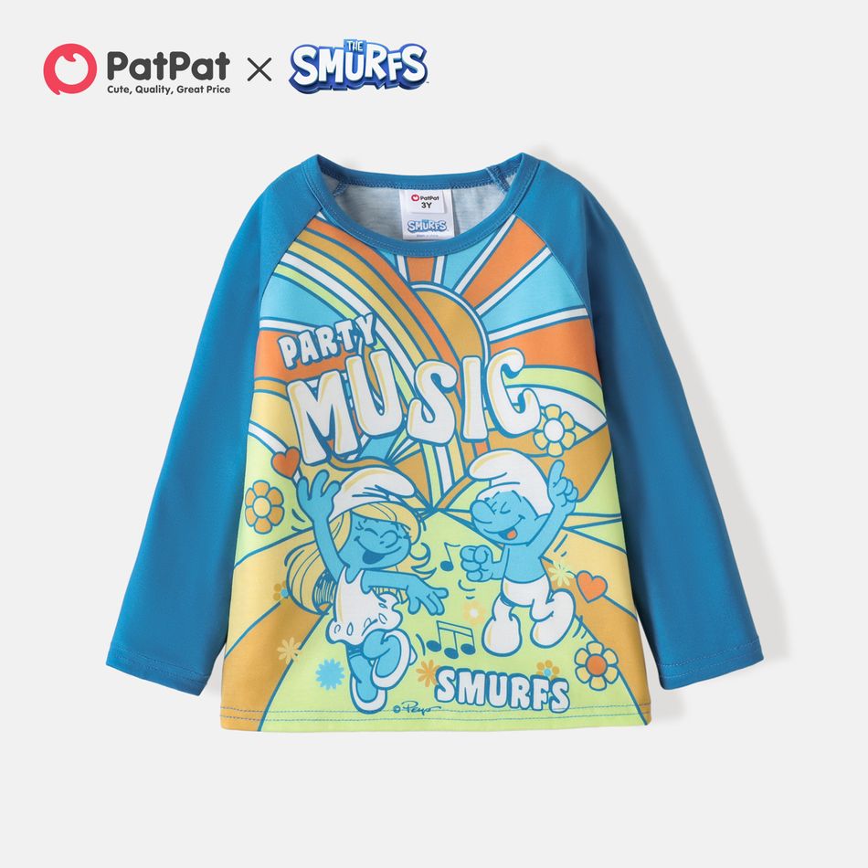 Smurfs Toddler Boy Letter Print Colorblock Long Raglan Sleeve Tee Hazeblue big image 1