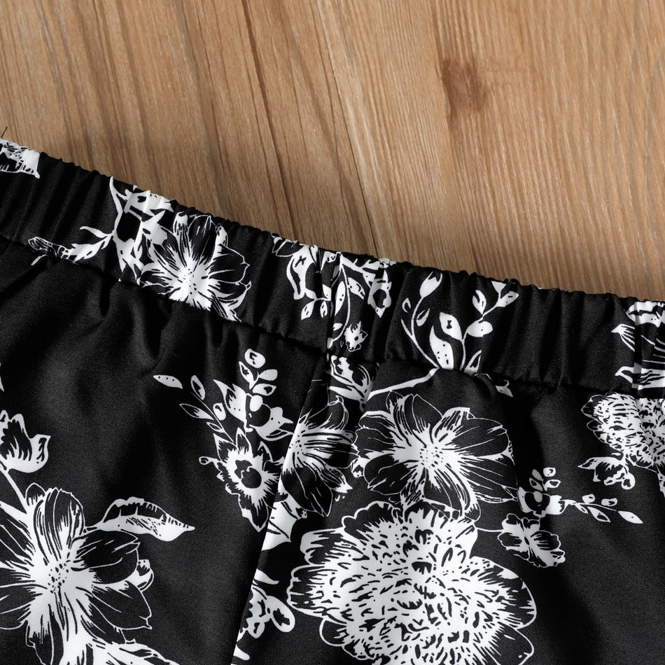 2pcs Kid Girl Colorblock Halter Camisole and Floral Print Pants Set Beige big image 4