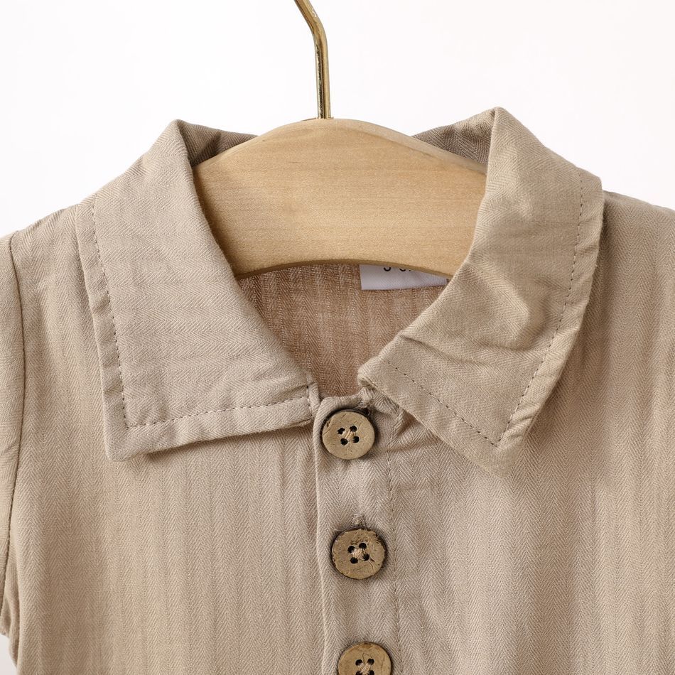Baby Boy/Girl 95% Cotton Short-sleeve Button Front Belted Overalls Shorts Almond Beige big image 3