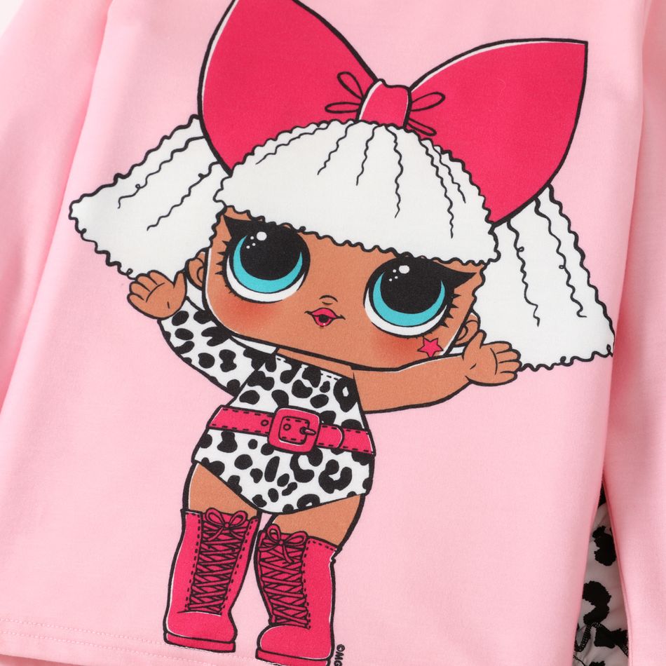 L.O.L. SURPRISE! 2pcs Kid Girl Characters Print Long-sleeve Tee and Leopard Print Layered Skirt Set Pink big image 2