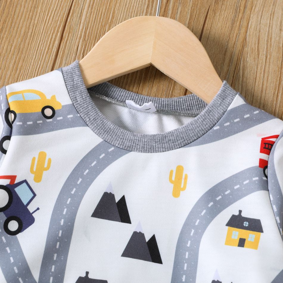 2pcs Toddler Boy Vehicle Print Pullover Sweatshirt and Number Print Grey Pants Set flowergrey big image 3