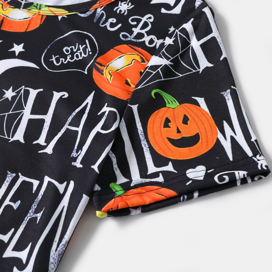 Halloween Allover Pumpkin & Letter Print Short-sleeve Bodycon T-shirt Dress for Mom and Me Colorful big image 4