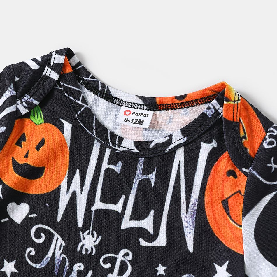 Halloween Allover Pumpkin & Letter Print Short-sleeve Bodycon T-shirt Dress for Mom and Me Colorful big image 9