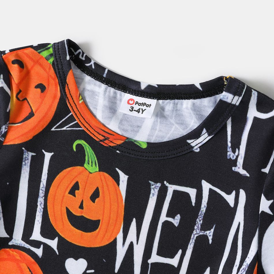 Halloween Allover Pumpkin & Letter Print Short-sleeve Bodycon T-shirt Dress for Mom and Me Colorful big image 7