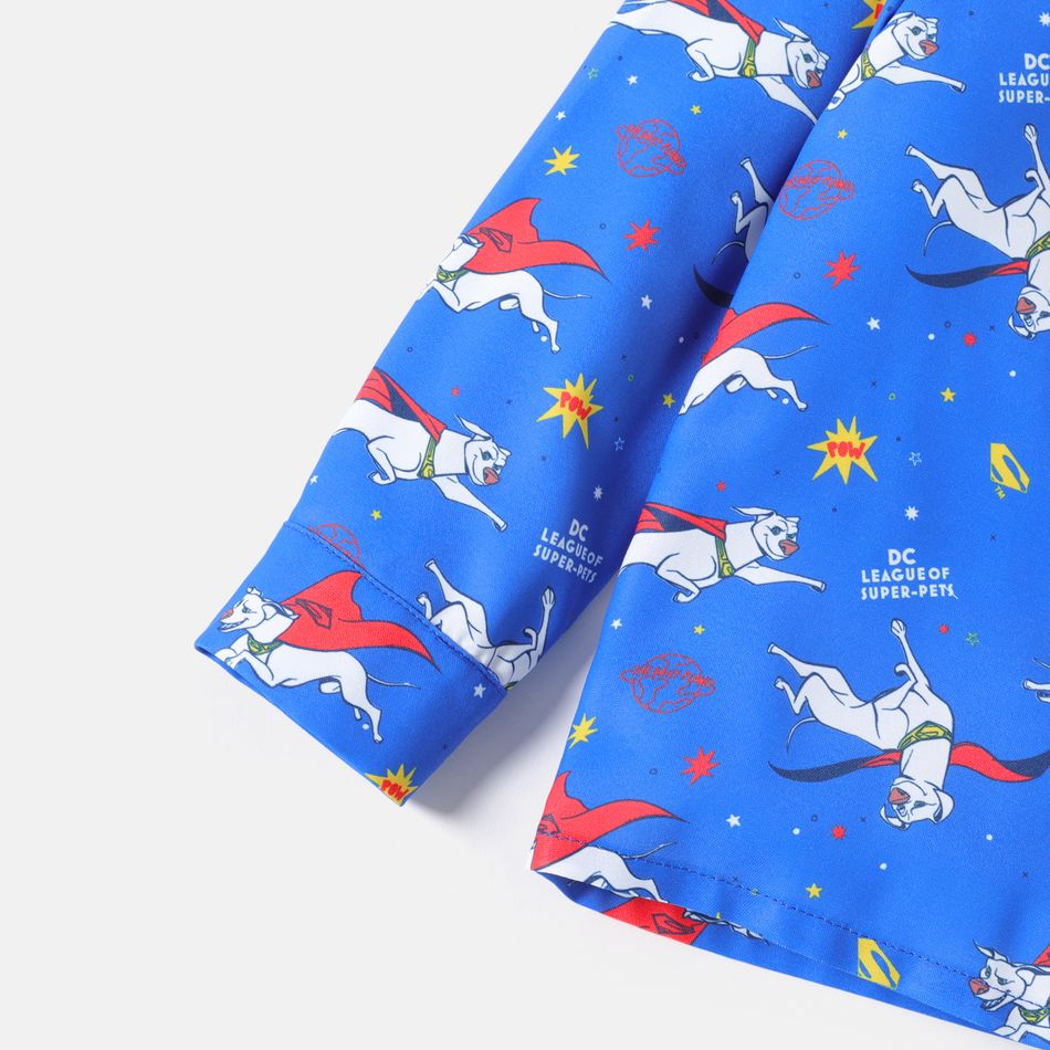 Super Pets 2pcs Toddler Boy Allover Print Lapel Collar Long-sleeve Shirt and Letter Print Pants Set Blue big image 3