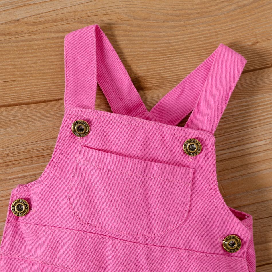 2pcs Baby Girl Cow Print Short-sleeve T-shirt and Denim Bell Bottom Overalls Set Pink big image 4