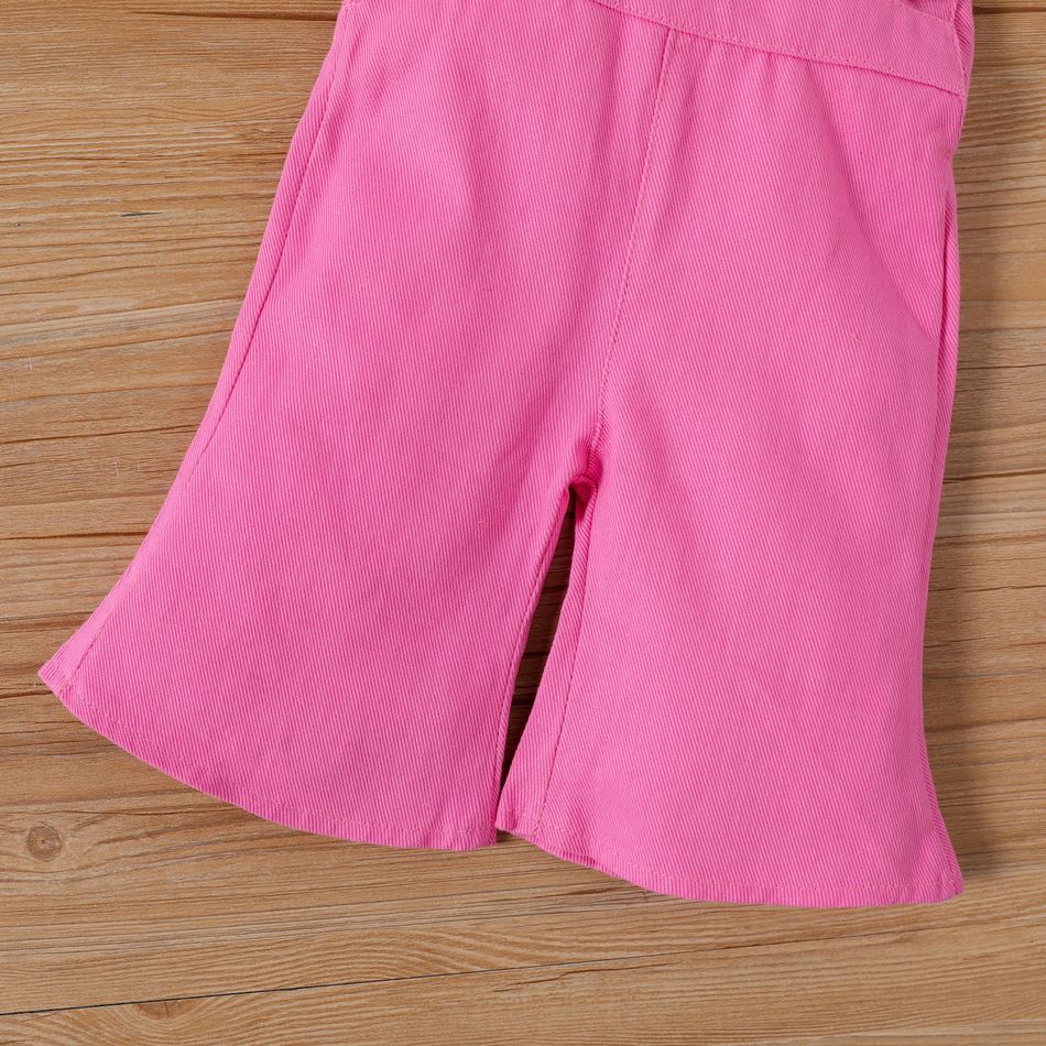 2pcs Baby Girl Cow Print Short-sleeve T-shirt and Denim Bell Bottom Overalls Set Pink big image 5