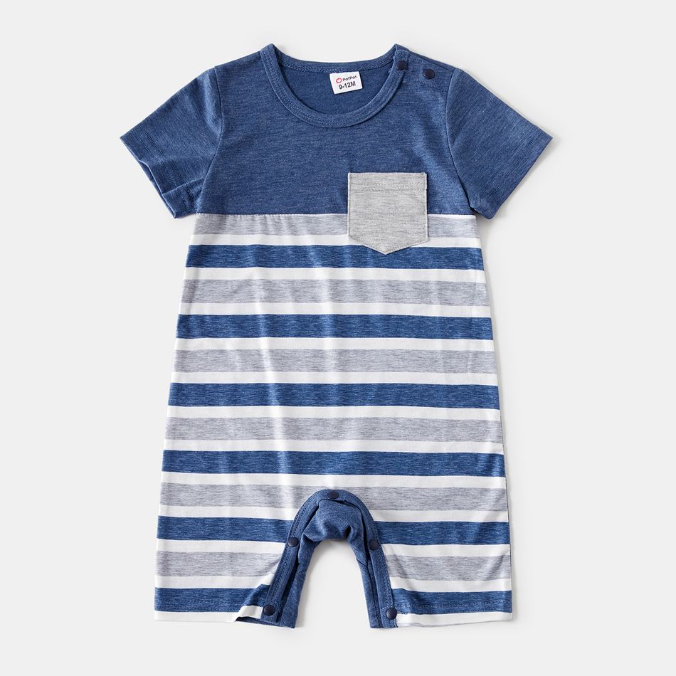 Family Matching Button Front Blue Tank Dresses and Striped Short-sleeve T-shirts Sets Blue big image 12