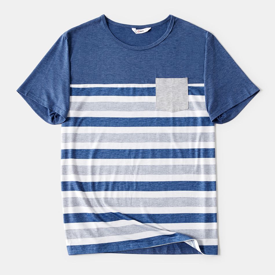 Family Matching Button Front Blue Tank Dresses and Striped Short-sleeve T-shirts Sets Blue big image 8