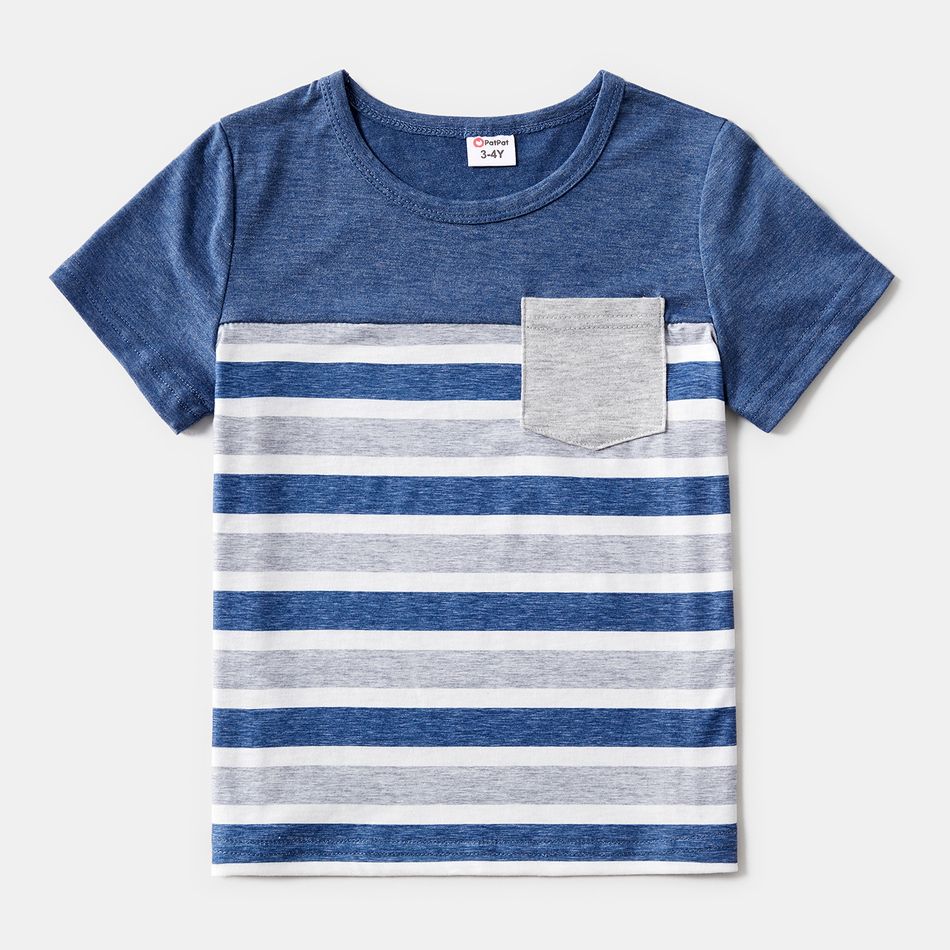 Family Matching Button Front Blue Tank Dresses and Striped Short-sleeve T-shirts Sets Blue big image 11