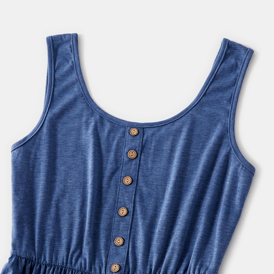 Family Matching Button Front Blue Tank Dresses and Striped Short-sleeve T-shirts Sets Blue big image 3