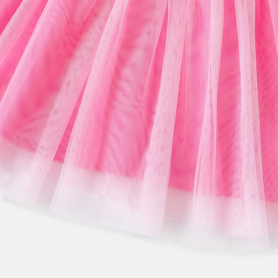 باو باترول طفل فتاة الأزهار طباعة شبكة تصميم فستان طويل الأكمام وردي فاتح big image 4
