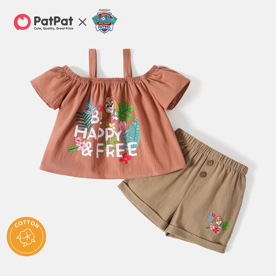 PAW Patrol 2-piece Toddler Girl Happy & Free Skye 100% Cotton Top and Shorts Sets Redbeanpaste