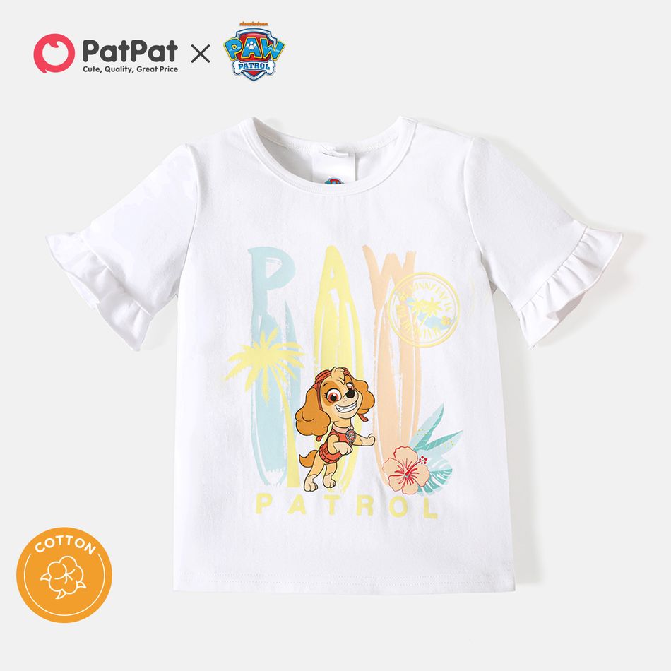 PAW Patrol Toddler Girl Floral Print Ruffled Short-sleeve Cotton Tee/ Ruffled Pink Overalls White