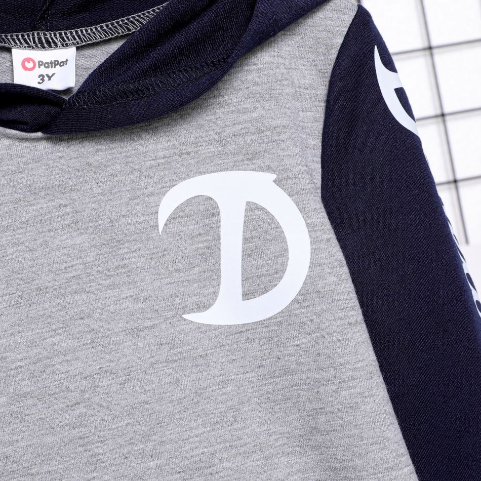 2pcs Toddler Boy Letter Print Colorblock Hooded Sweatshirt and Pants Set ColorBlock big image 3