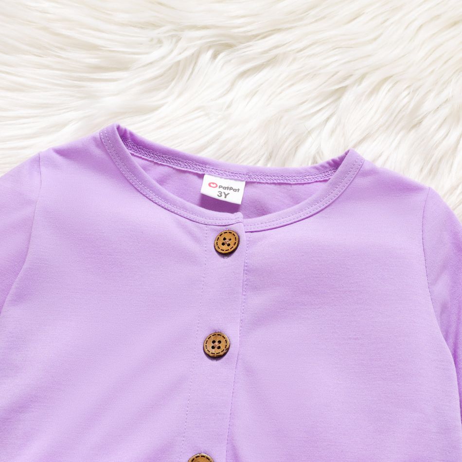 2pcs Toddler Girl Butterfly Print Sleeveless Dress and Button Design Purple Cardigan Set Purple big image 3