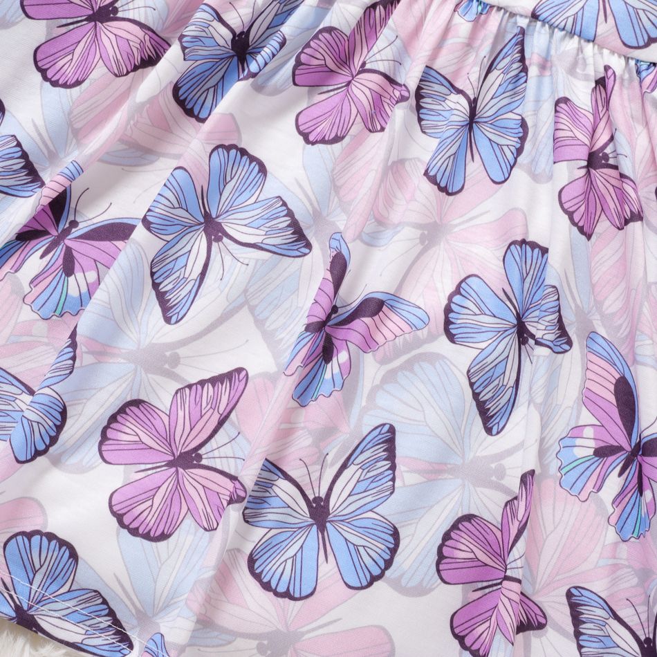 2pcs Toddler Girl Butterfly Print Sleeveless Dress and Button Design Purple Cardigan Set Purple