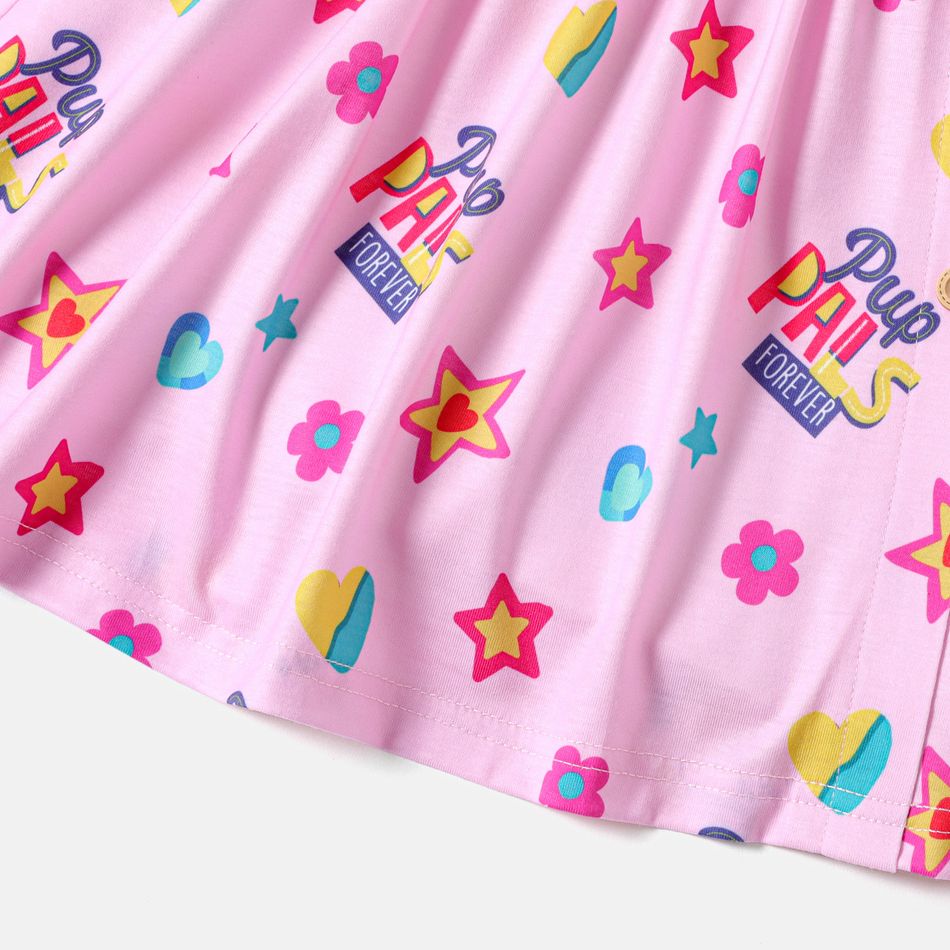 PAW Patrol Toddler Girl Puppy Print Ruffled Button Design Long-sleeve Pink Dress Light Pink big image 5