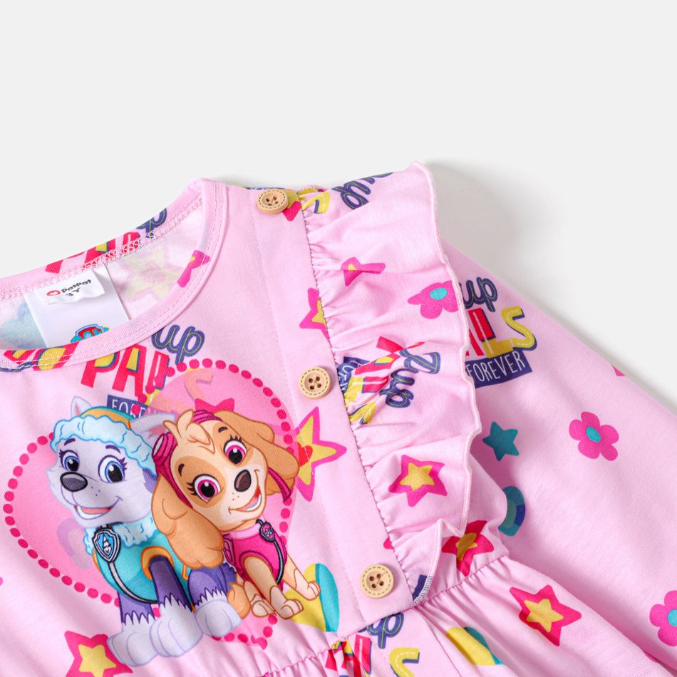 PAW Patrol Toddler Girl Puppy Print Ruffled Button Design Long-sleeve Pink Dress Light Pink big image 4