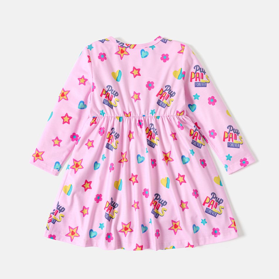 PAW Patrol Toddler Girl Puppy Print Ruffled Button Design Long-sleeve Pink Dress Light Pink big image 2