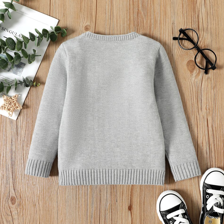 Toddler Girl Letter Embroidered Knit Sweater Light Grey big image 5