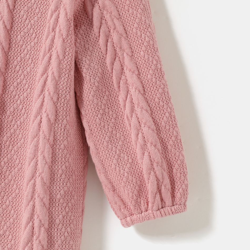 Pink Cable Knit Round Neck Belted Long-sleeve Dress for Mom and Me Pink big image 9