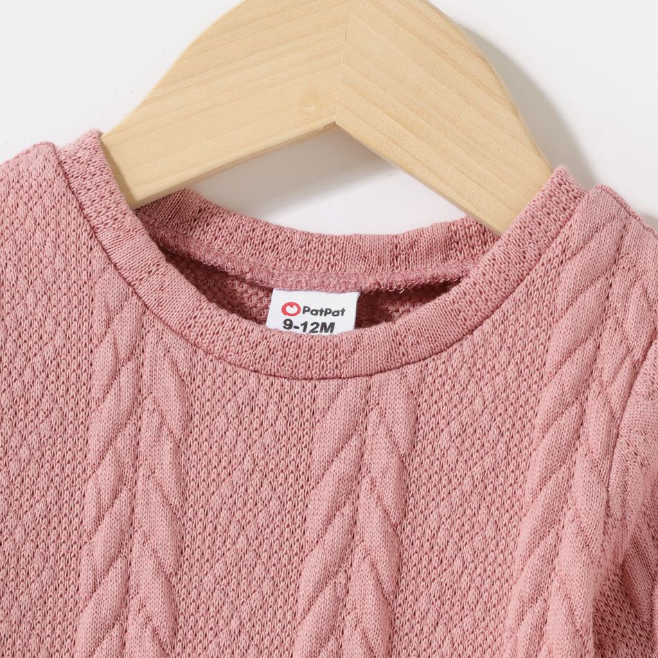Pink Cable Knit Round Neck Belted Long-sleeve Dress for Mom and Me Pink big image 8