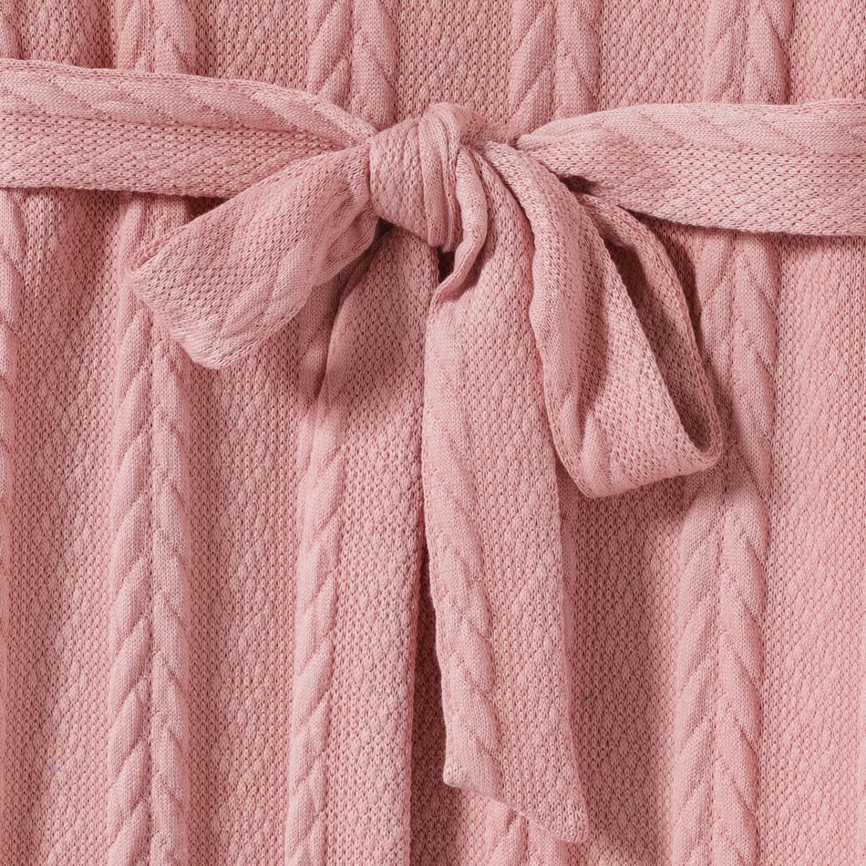 Pink Cable Knit Round Neck Belted Long-sleeve Dress for Mom and Me Pink big image 4