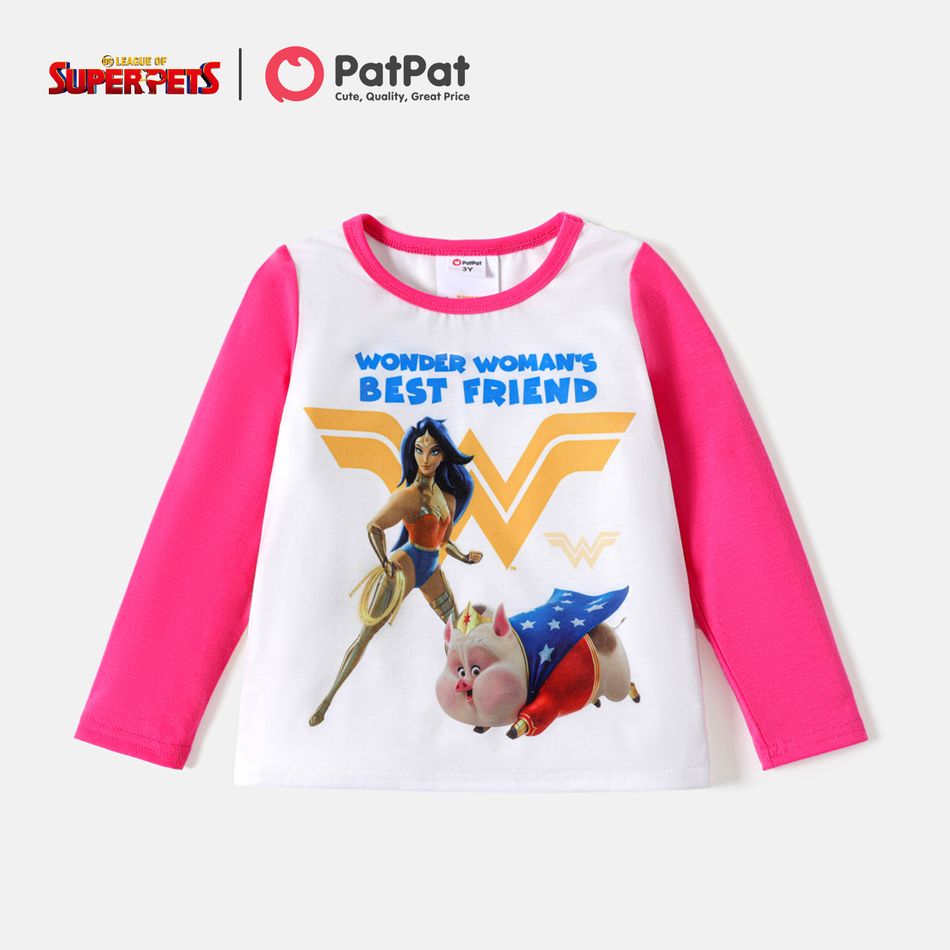 Super Pets Toddler Girl/Boy Letter Print Colorblock Long-sleeve Tee PinkyWhite