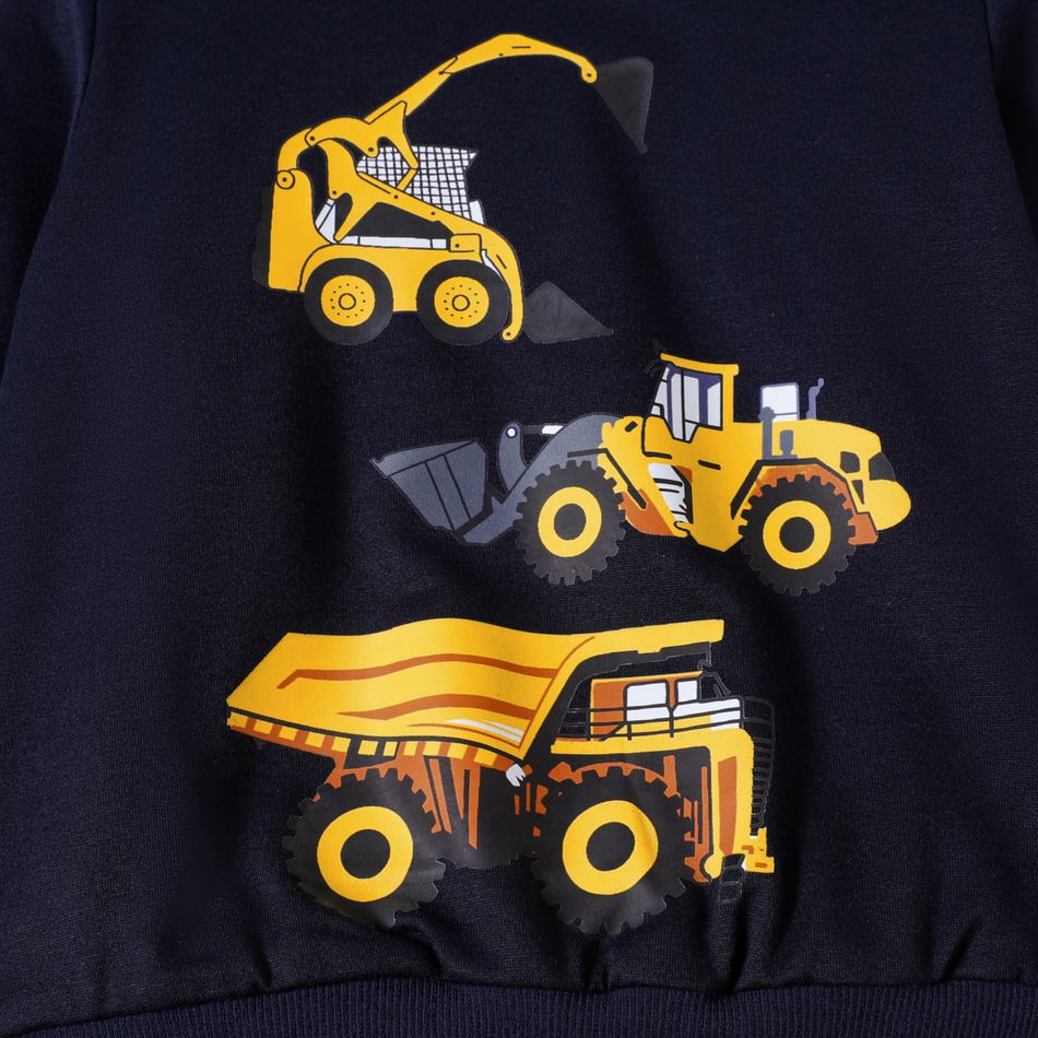 Toddler Boy Vehicle Excavator Print Dark Blue Pullover Sweatshirt DeepSapphireBlue big image 4