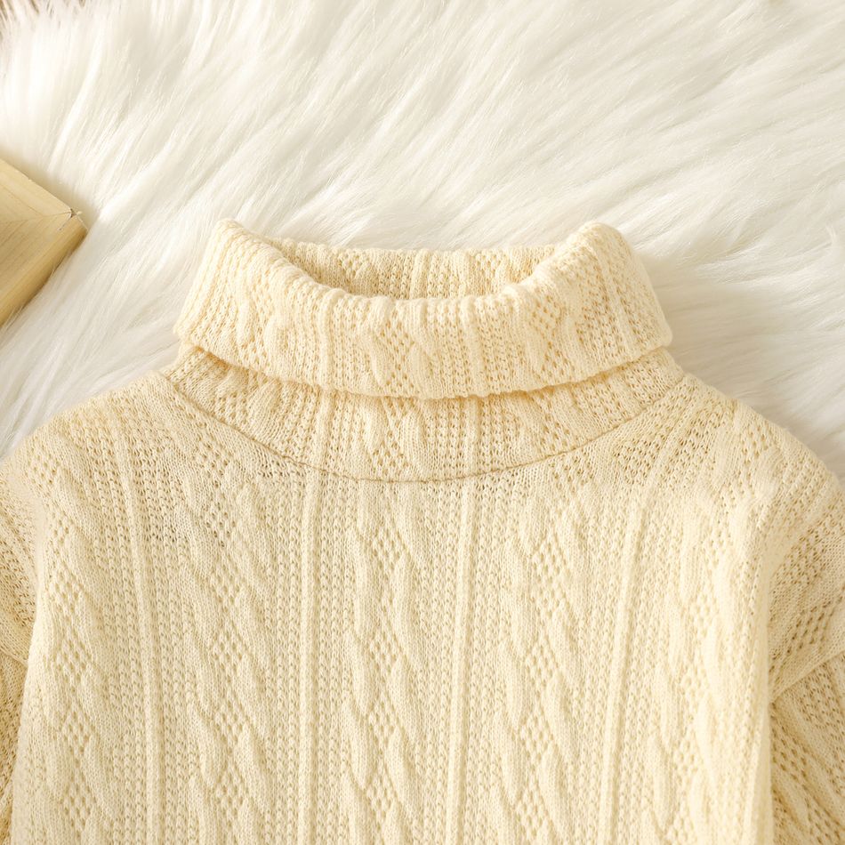 Baby Girl Solid Cable Knit Turtleneck Long-sleeve Sweater Dress Apricot big image 4