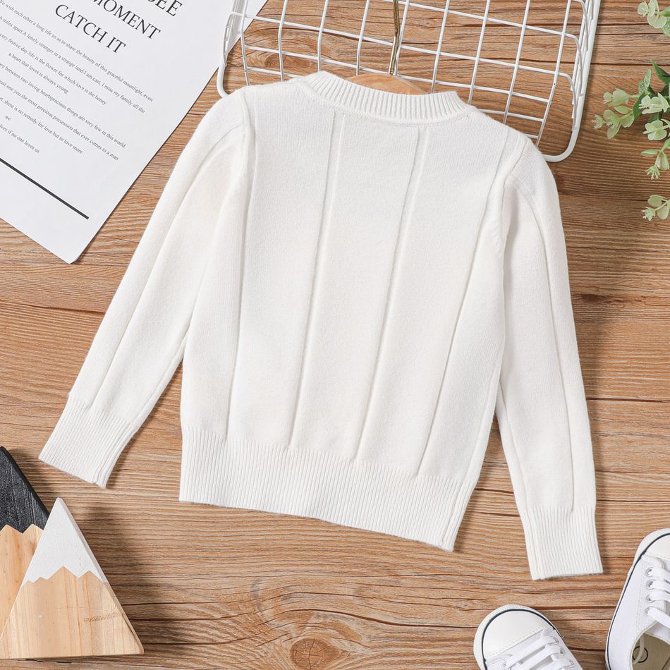 Baby Boy/Girl Solid Crew Neck Long-sleeve Knit Pullover Sweater OffWhite big image 3