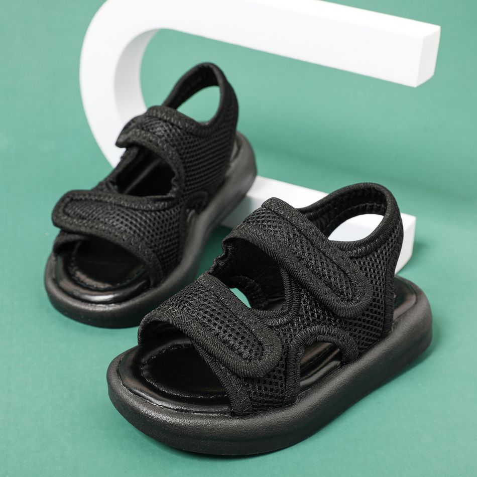 Toddler Simple Black Velcro Open Toe Sandals Black