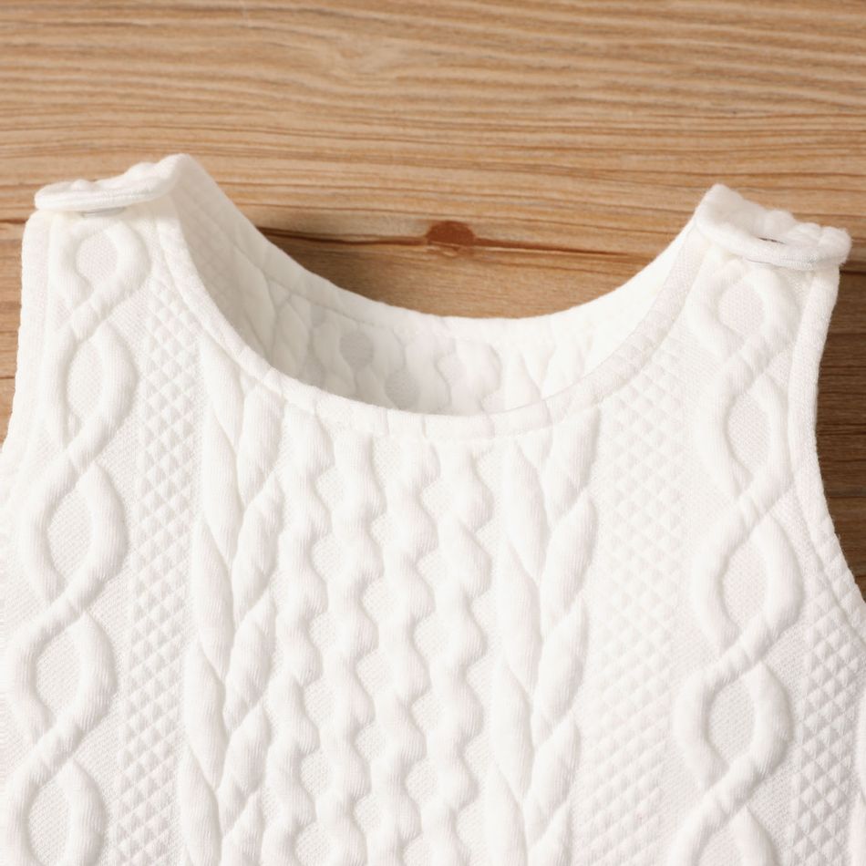 Baby Boy Solid Cable Knit Textured Overalls White big image 5