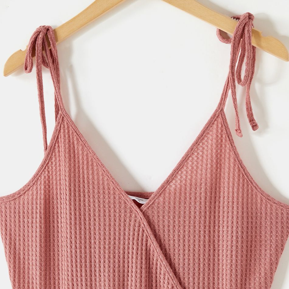 Pink Waffle Surplice Neck Tie Shoulder Cami Dress for Mom and Me Pink big image 3