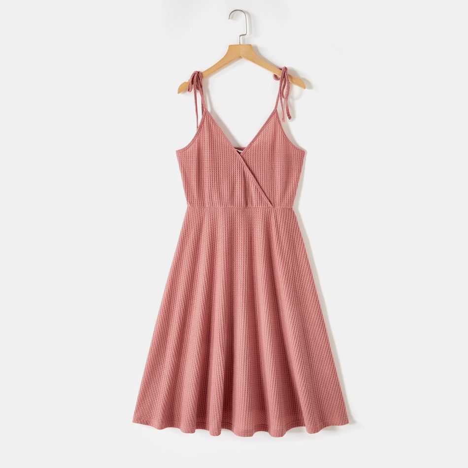 Pink Waffle Surplice Neck Tie Shoulder Cami Dress for Mom and Me Pink big image 2