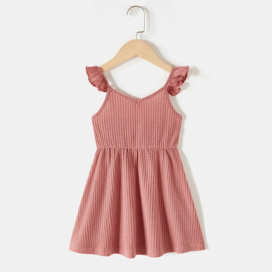 Pink Waffle Surplice Neck Tie Shoulder Cami Dress for Mom and Me Pink big image 6