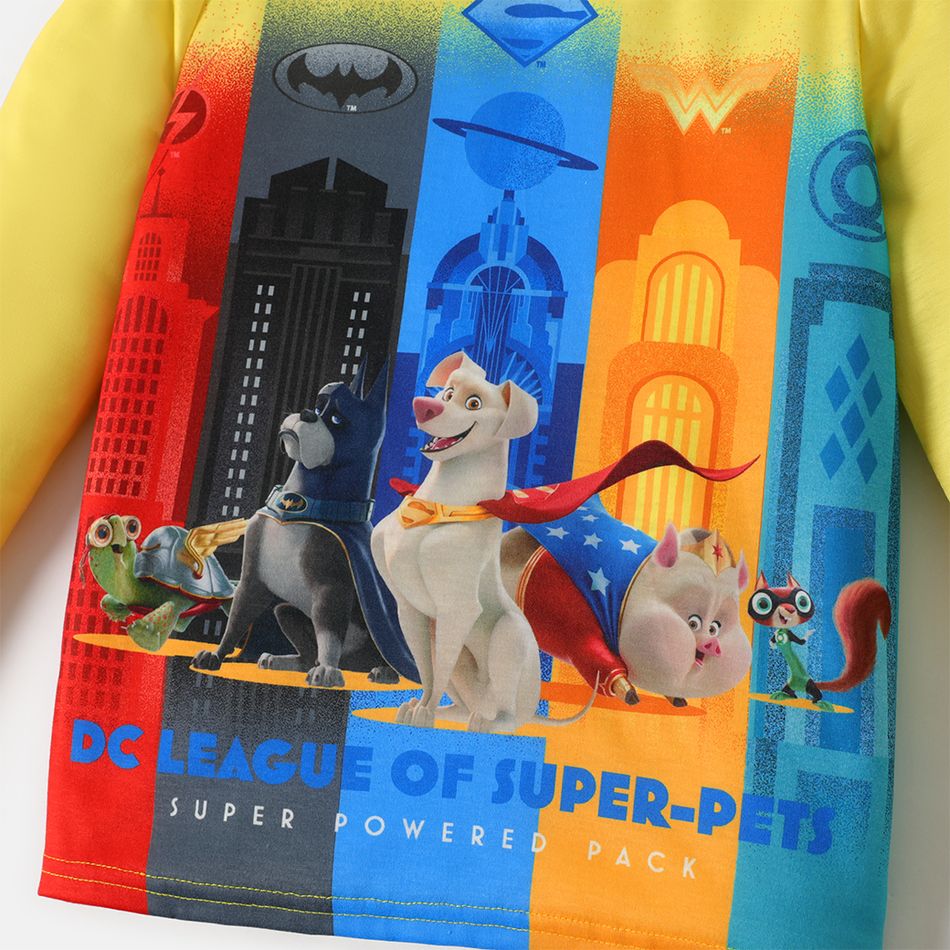 Super Pets 2pcs Kid Boy Colorblock Long-sleeve Tee and Cotton Denim Jeans Set Yellow big image 2