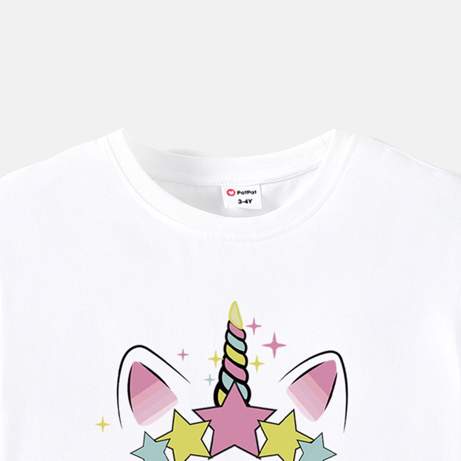 [2Y-6Y] Go-Neat Water Repellent and Stain Resistant Toddler Girl Animal Unicorn Print Short-sleeve White Tee White big image 6