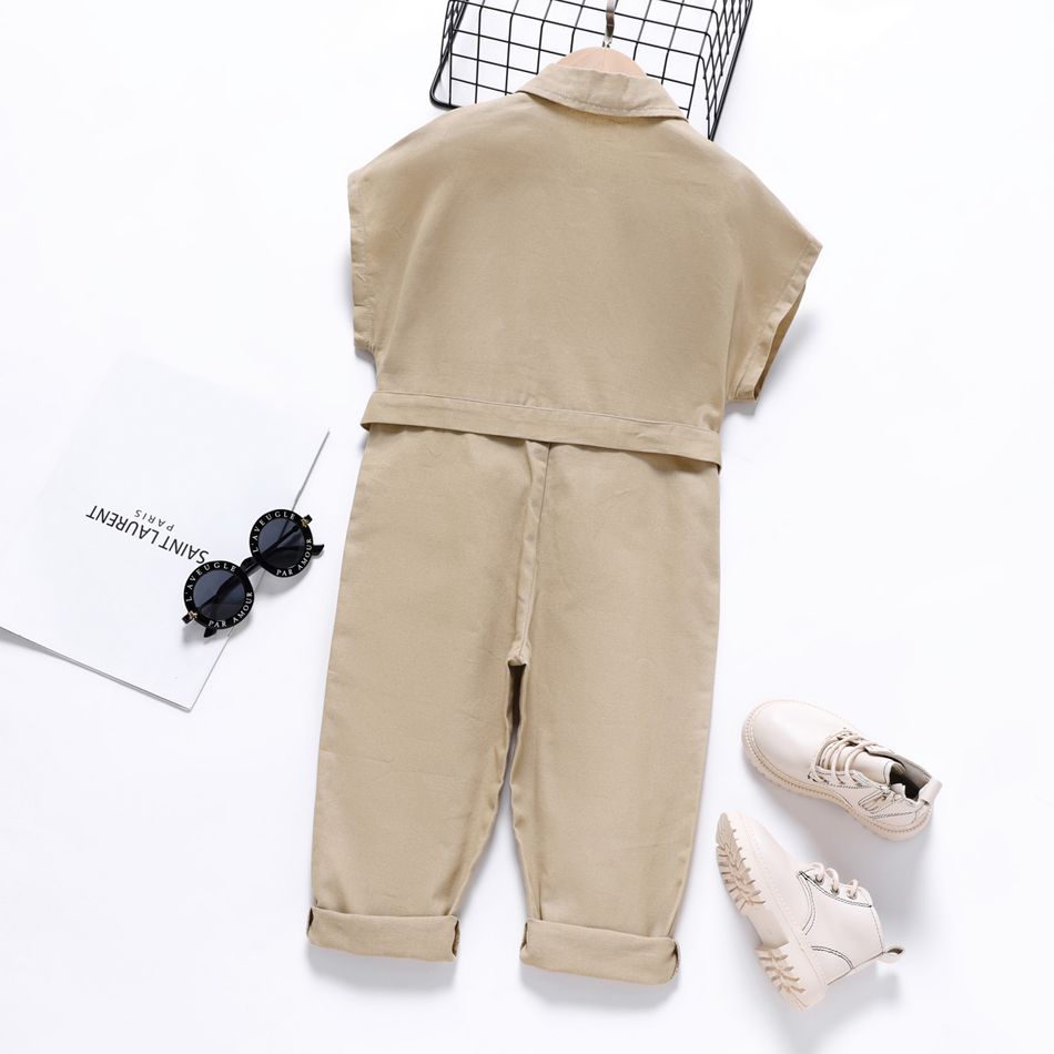 Toddler Girl Lapel Collar Button Design Short-sleeve Jumpsuits Apricot big image 4