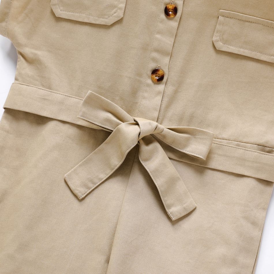 Toddler Girl Lapel Collar Button Design Short-sleeve Jumpsuits Apricot big image 9