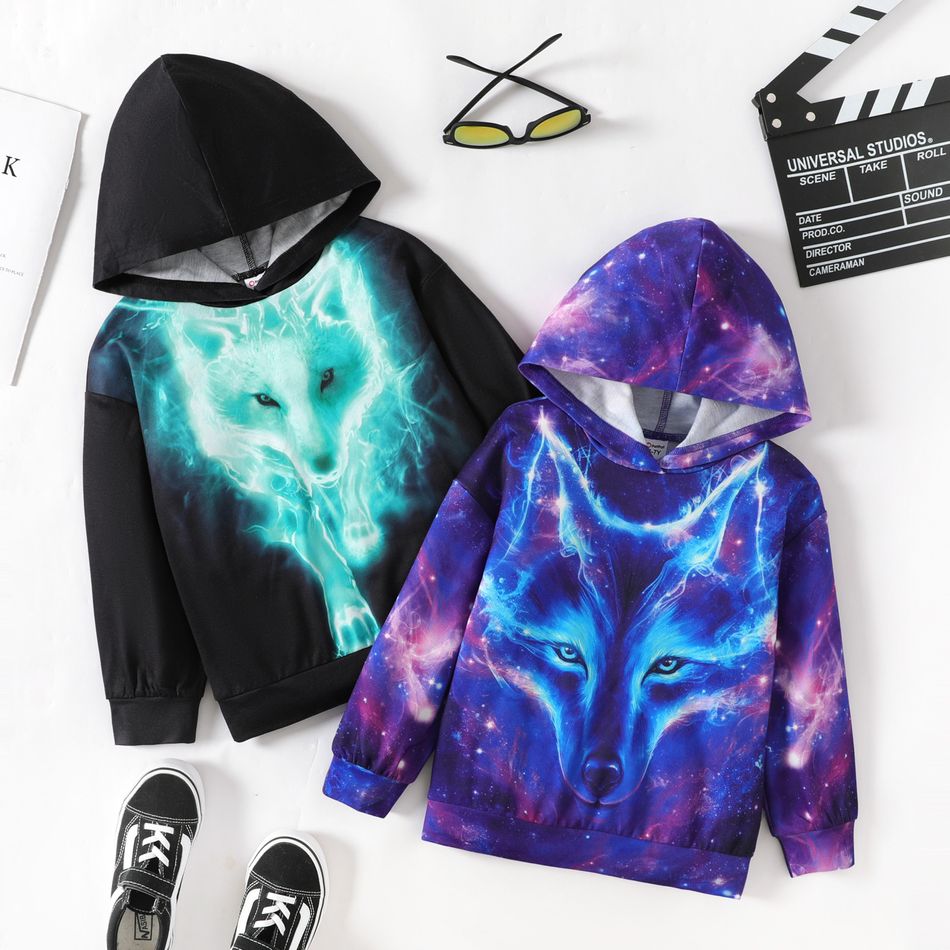 Kid Boy Animal Wolf Print Hoodie Sweatshirt/ Pocket Design Cotton Cargo Pants Turquoise big image 7
