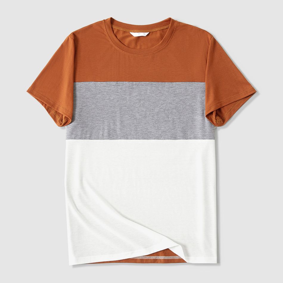 Family Matching Solid Swiss Dot Flutter-sleeve Asymmetric Ruffle Hem Dresses and Short-sleeve Colorblock T-shirts Sets Dullorange big image 16