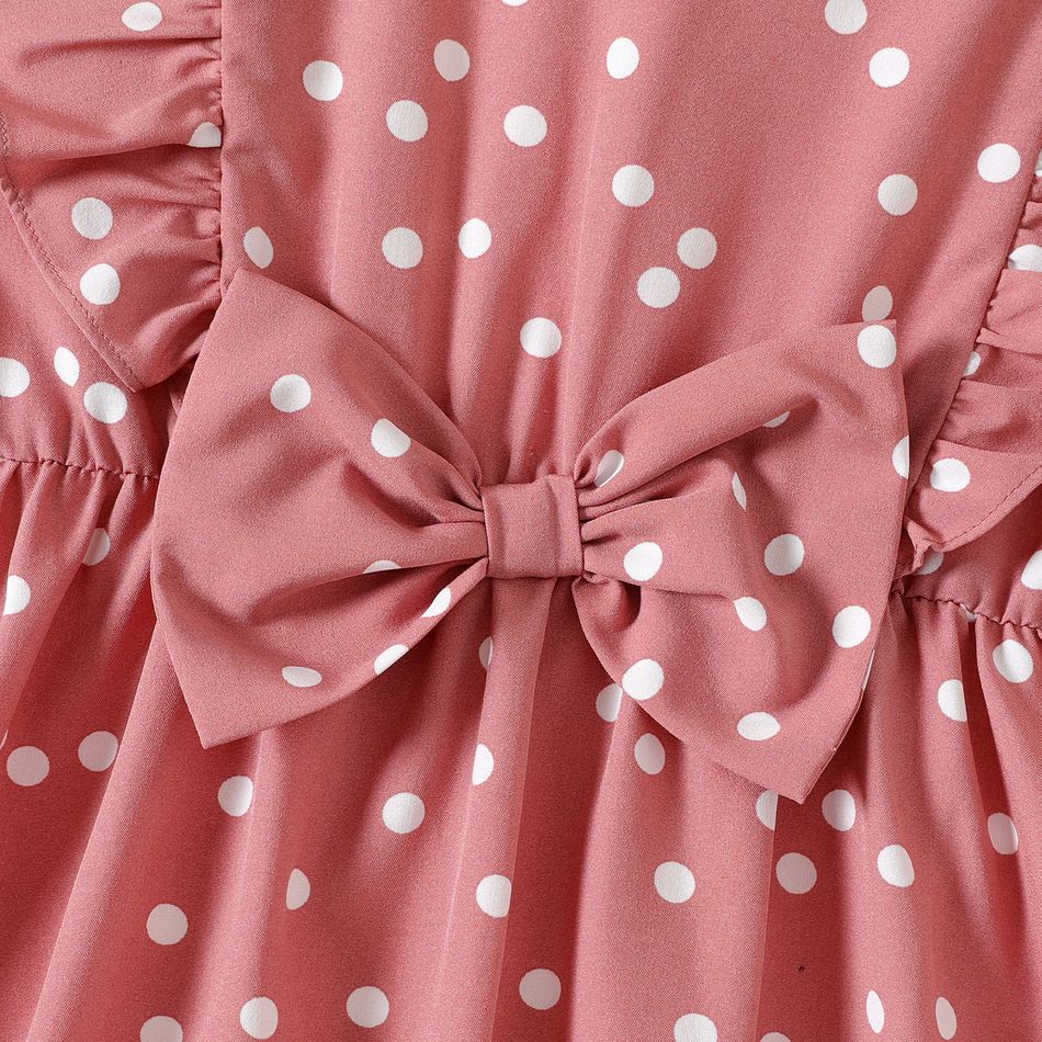 Kid Girl Polka dots Ruffled Bowknot Design Long-sleeve Dress Redbeanpaste big image 2