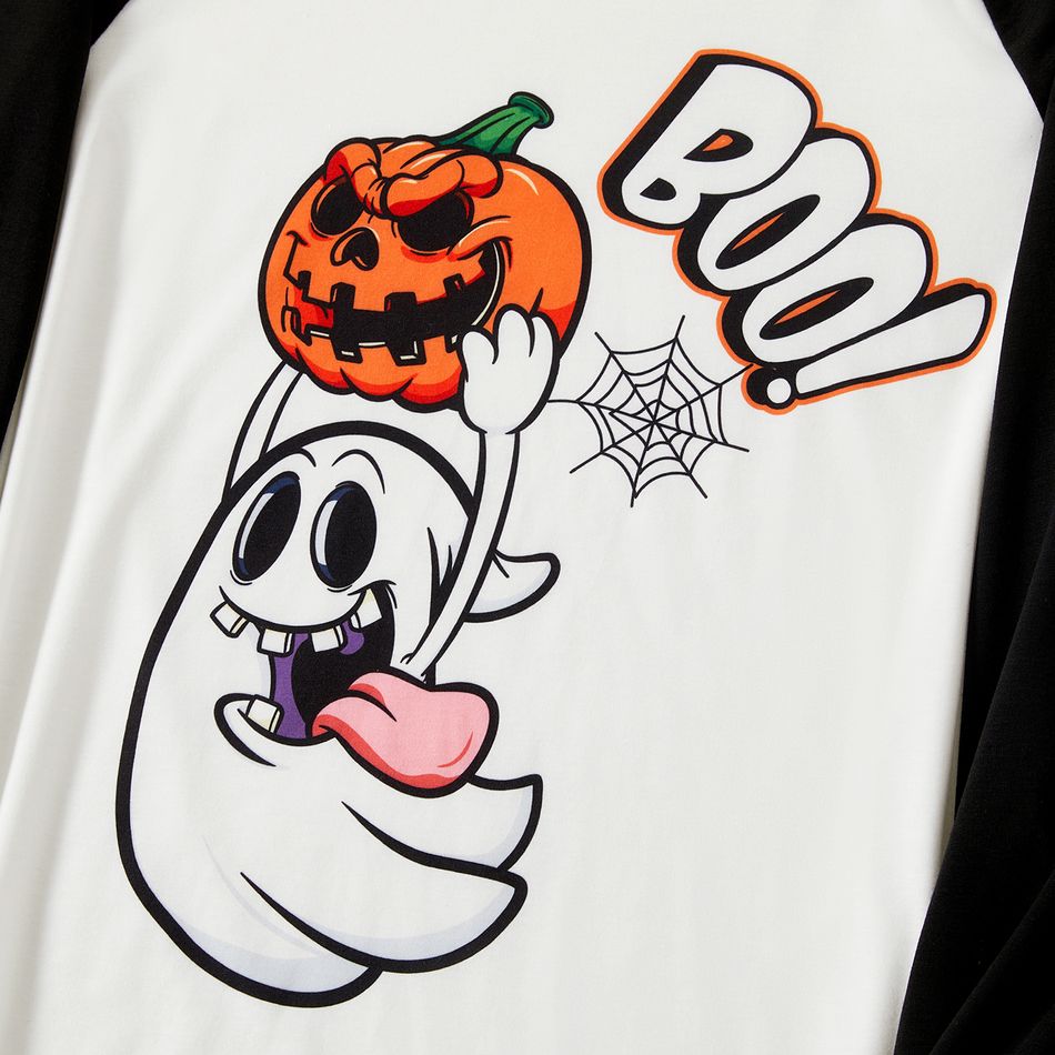Halloween Family Matching Raglan-sleeve Pumpkin Ghost & Letter Print Striped Pajamas Sets (Flame Resistant) ColorBlock big image 6