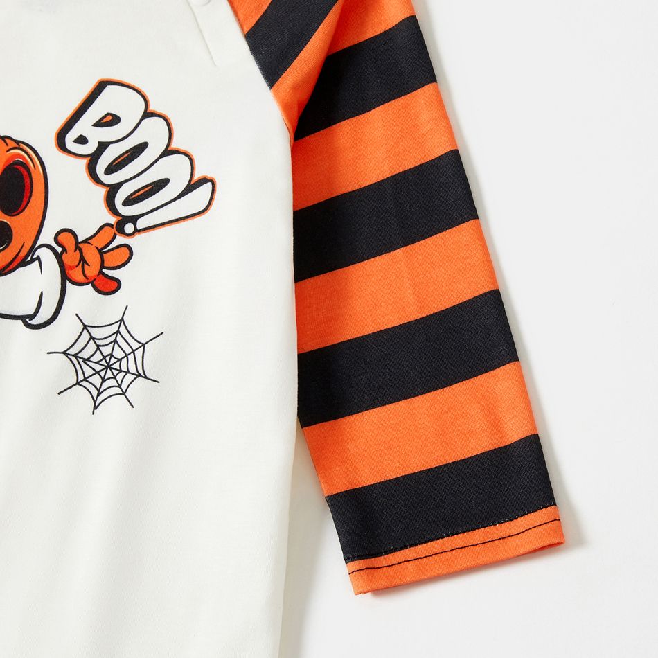 Halloween Family Matching Raglan-sleeve Pumpkin Ghost & Letter Print Striped Pajamas Sets (Flame Resistant) ColorBlock big image 11