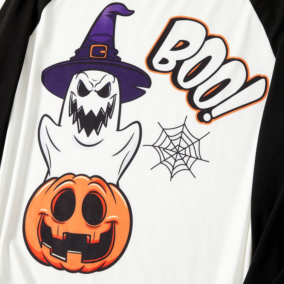 Halloween Family Matching Raglan-sleeve Pumpkin Ghost & Letter Print Striped Pajamas Sets (Flame Resistant) ColorBlock big image 3
